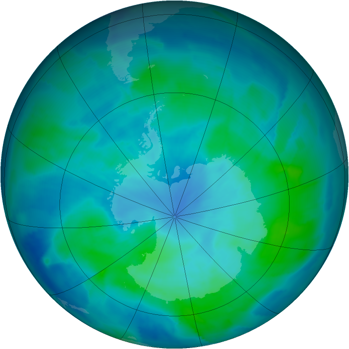 Antarctic ozone map for 07 March 2012